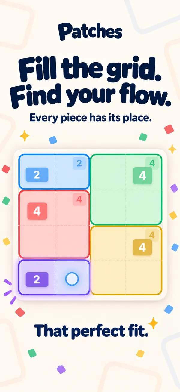 A Patches board filled with colored rectangles, each sized by its number