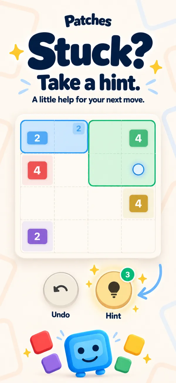 Patches undo and hint buttons below a partly solved board